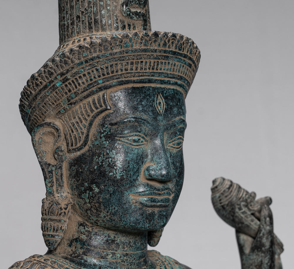 Antique Khmer Style Bronze Standing Bayon Vishnu Statue - Protector - 130cm/52"