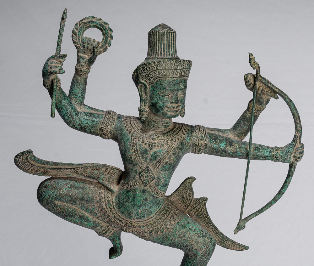 Vishnu - Antique Khmer Style Bronze Archer Vishnu Statue with Sharanga (Bow) - 50cm/20"