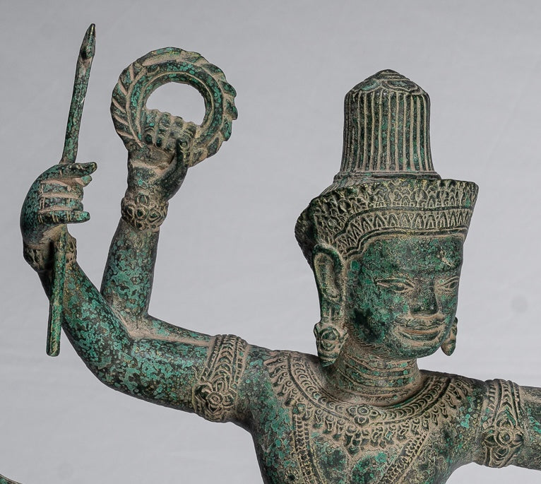 Vishnu - Antique Khmer Style Bronze Archer Vishnu Statue with Sharanga (Bow) - 50cm/20"