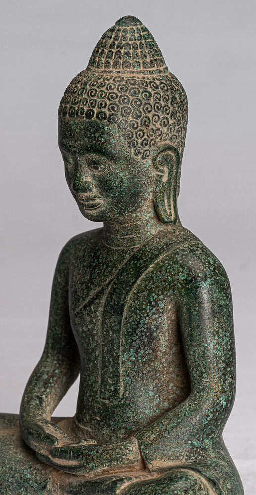 Buddha Statue - Antique Khmer Style Bronze Meditation Buddha Statue - 18cm/7"