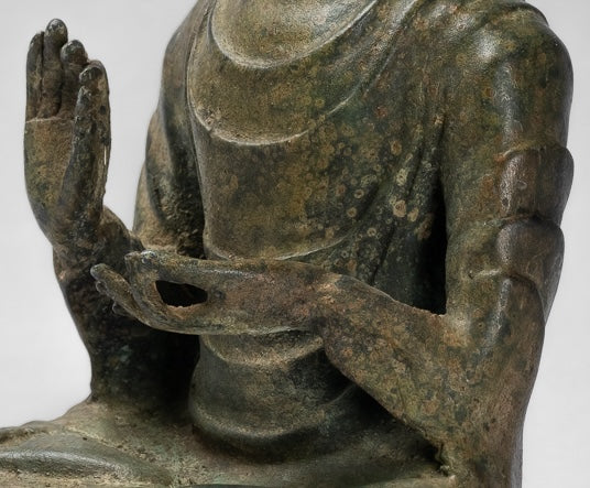 Statue de Bouddha indien – Statue de Bouddha de protection en bronze de style Gandhara antique – 25 cm