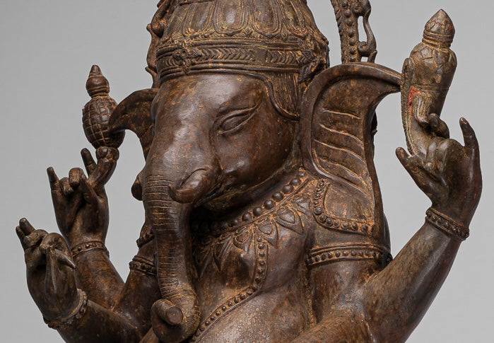 Estatua grande de Ganesha - Estatua antigua de Ganesh danzante de bronce de estilo tailandés - 105 cm/42"