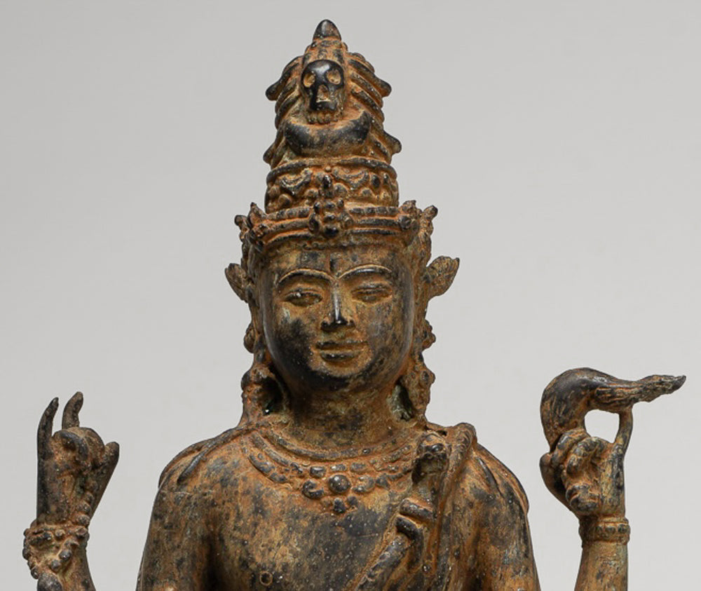 Shiva Statue - Antique Indonesian Style Bronze Javanese Standing 4-Arm Shiva Statue - 52cm/21"