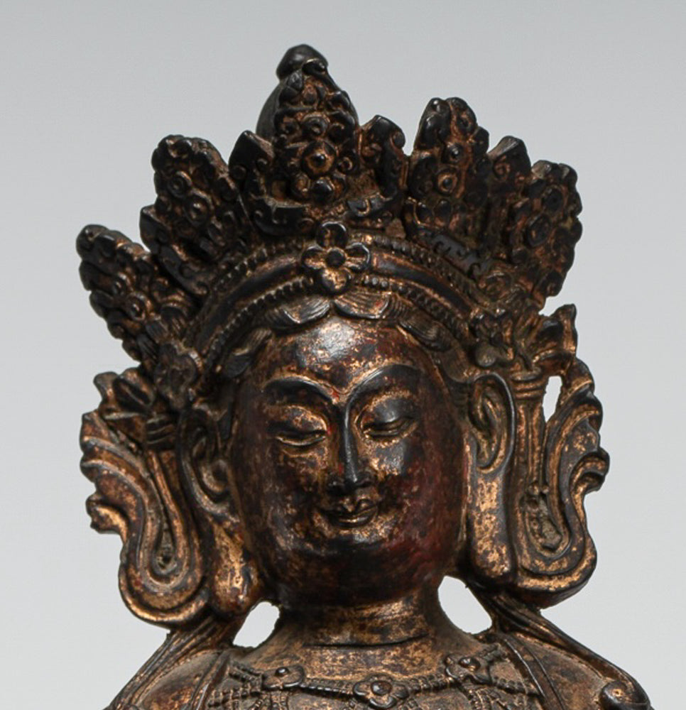 Statue de Bouddha – Bouddha d'enseignement en bronze assis de style chinois antique – 28 cm.