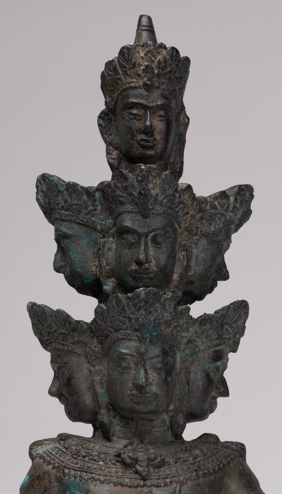 Estatua antigua de Hevajra meditando de bronce sentada de estilo tailandés - 30 cm/12 pulgadas de alto