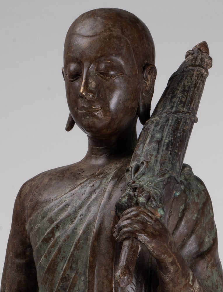 Monk - Antique Thai Style Bronze Dvaravati Sīvali Devotee / Disciple of Buddha Statue - 71cm/28"