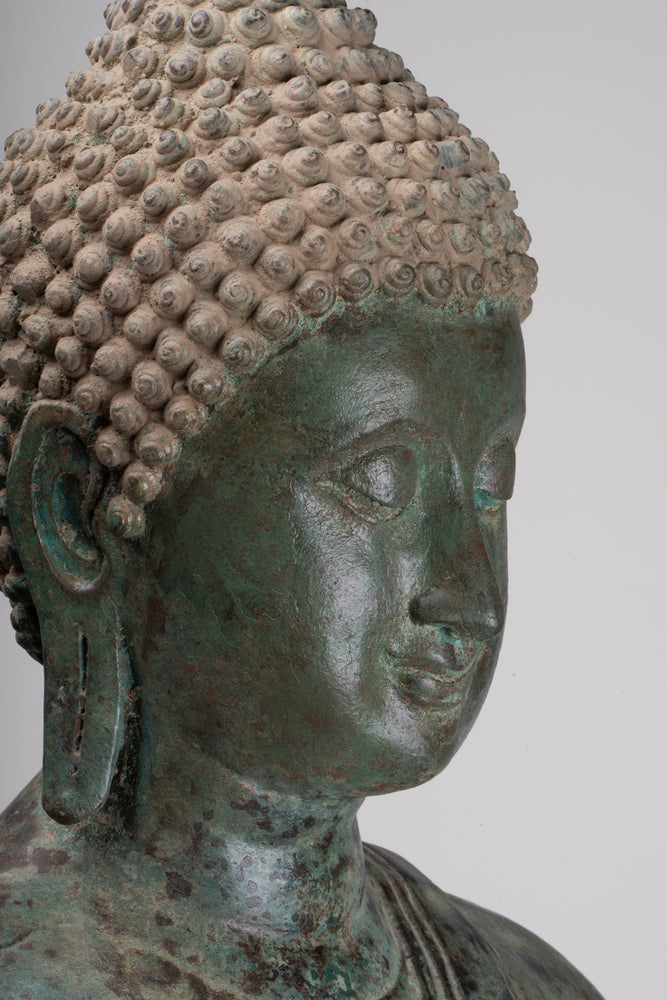 Große antike Sukhothai-Bronze-Statue im thailändischen Stil, lehrender wandelnder Buddha – 147 cm/59 Zoll