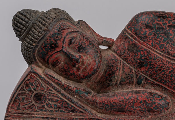 Buddha Statue - Antique Thai Style SE Asia Wood Reclining Nirvana Buddha Statue - 50cm/20" Long