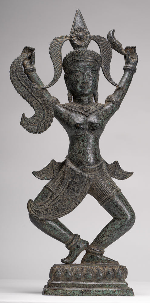 Antique Khmer Style Bronze Standing Apsara or Angel Statue - 55cm/22"