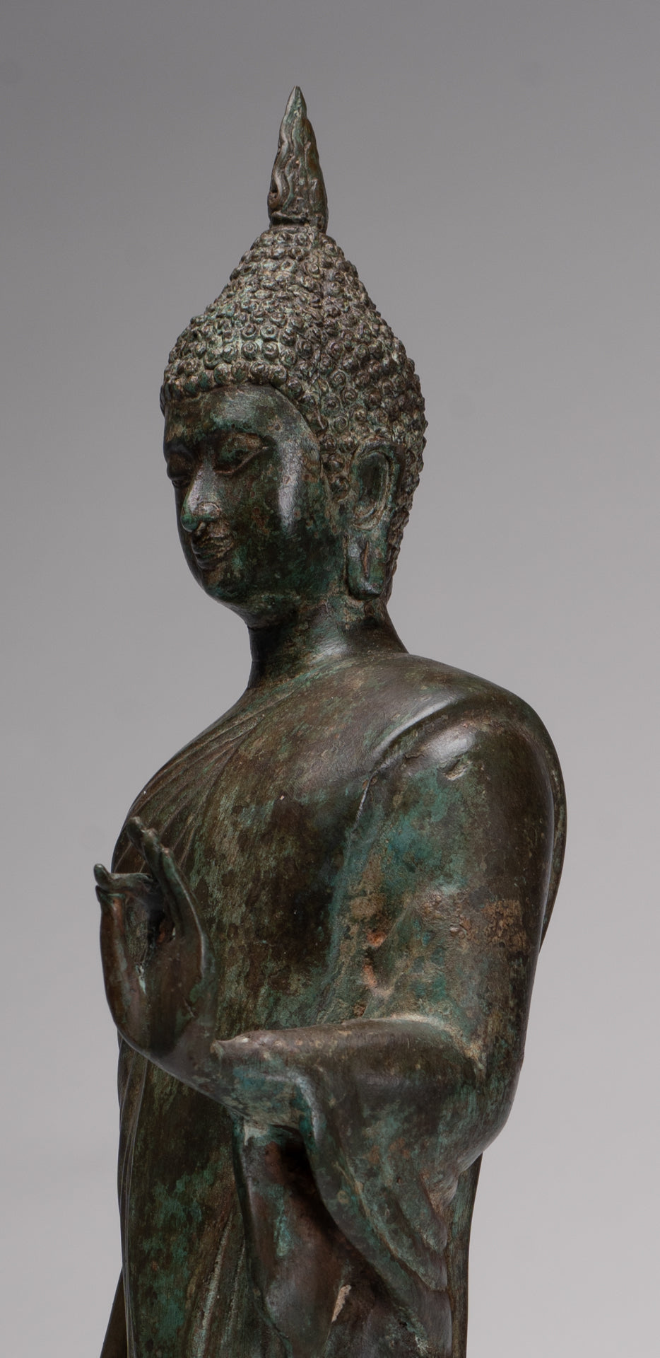 Antique Sukhothai Style Standing Bronze Protection Walking Buddha Statue - 58cm/23"