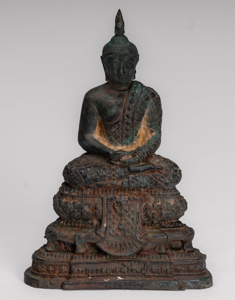 Buddha Sculpture - Antique Thai Style Bronze Seated Meditation Buddha Statue - 12.5cm/5"