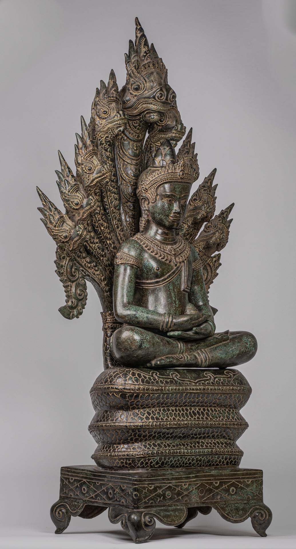 Buddha Statue - Meditatio HD Seated Art – Asian Naga Style Antique Bayon Bronze Khmer