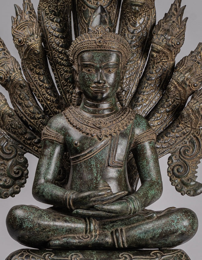 Khmer Bayon HD Art Bronze Meditatio – Asian Seated Antique Naga Statue Style - Buddha