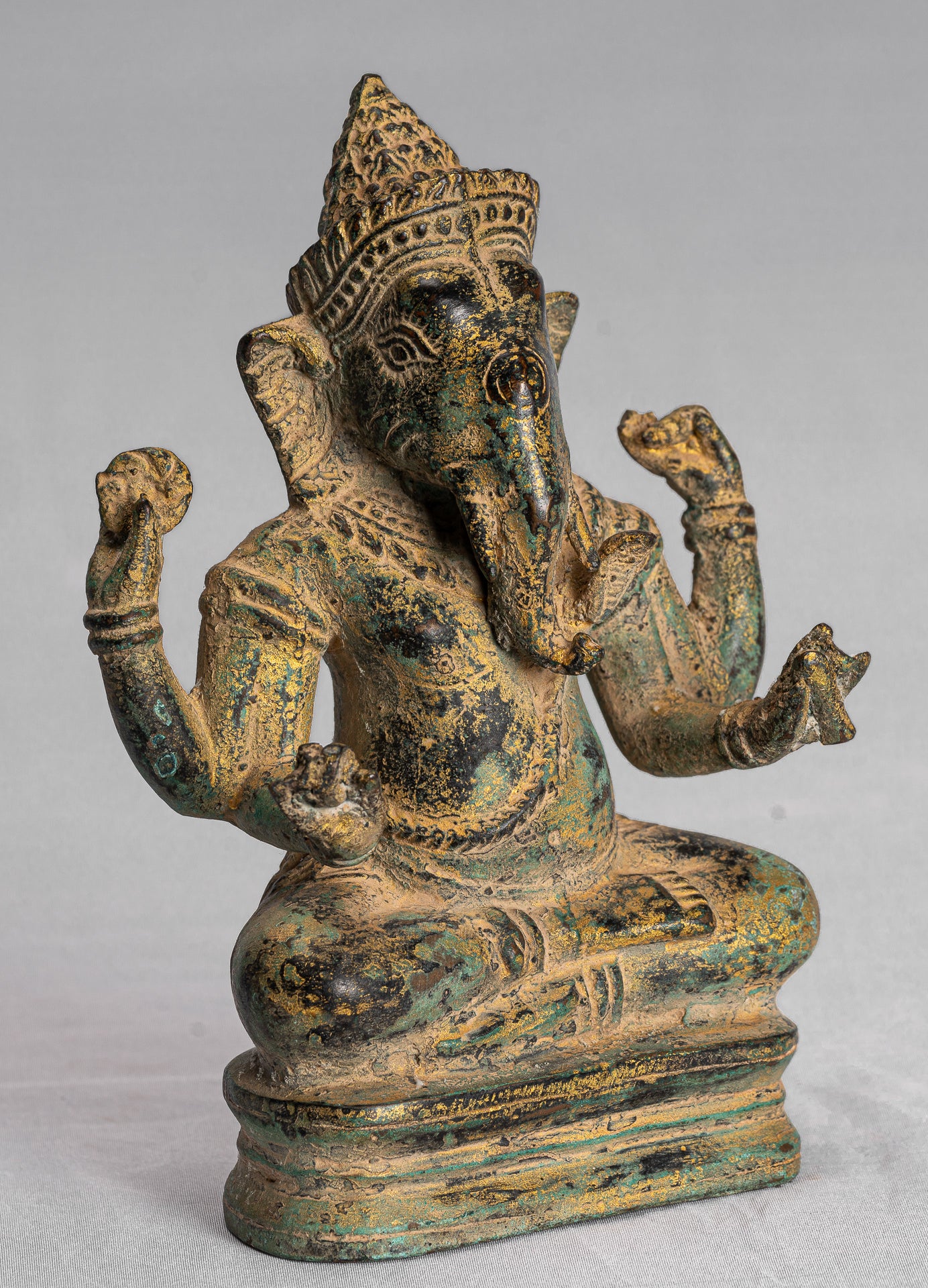Seated Ganesh - Antique Bayon Style Seated Stone Ganesha Statue