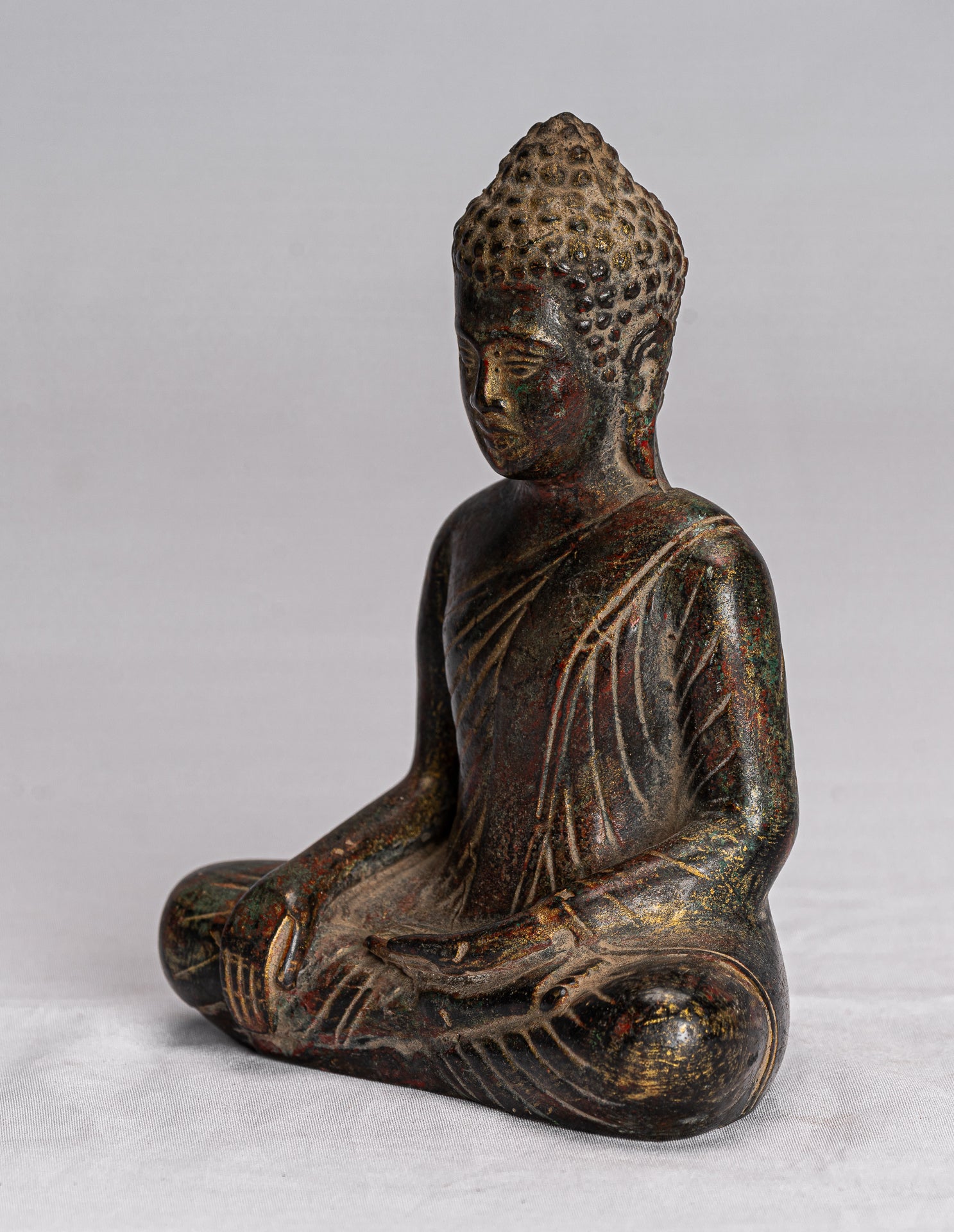 Buddha Statue - Antique Khmer Style Bronze Seated Enlightenment Angkor ...