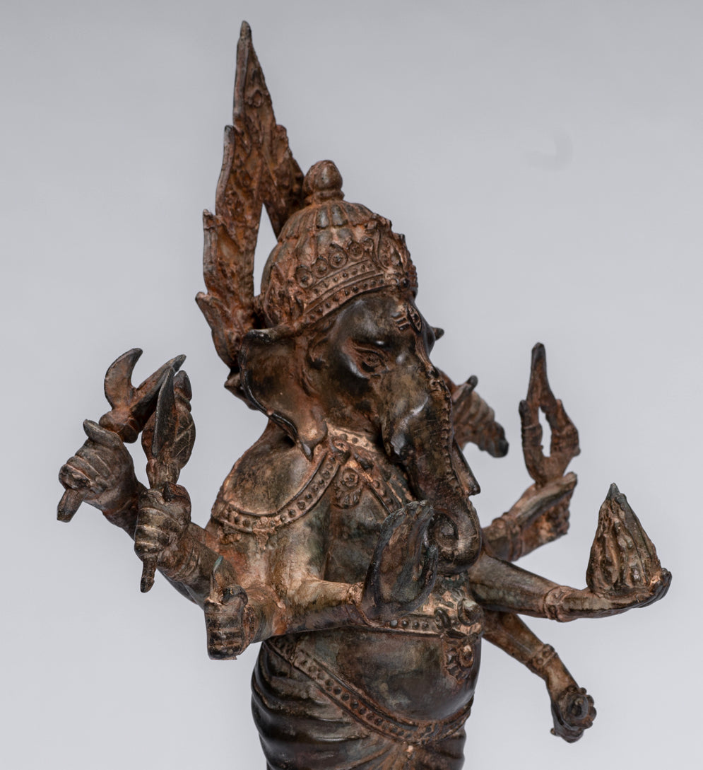 Ganesha Statue - Antique Thai Style Bronze Standing 8-Arm Ganesha Stat ...