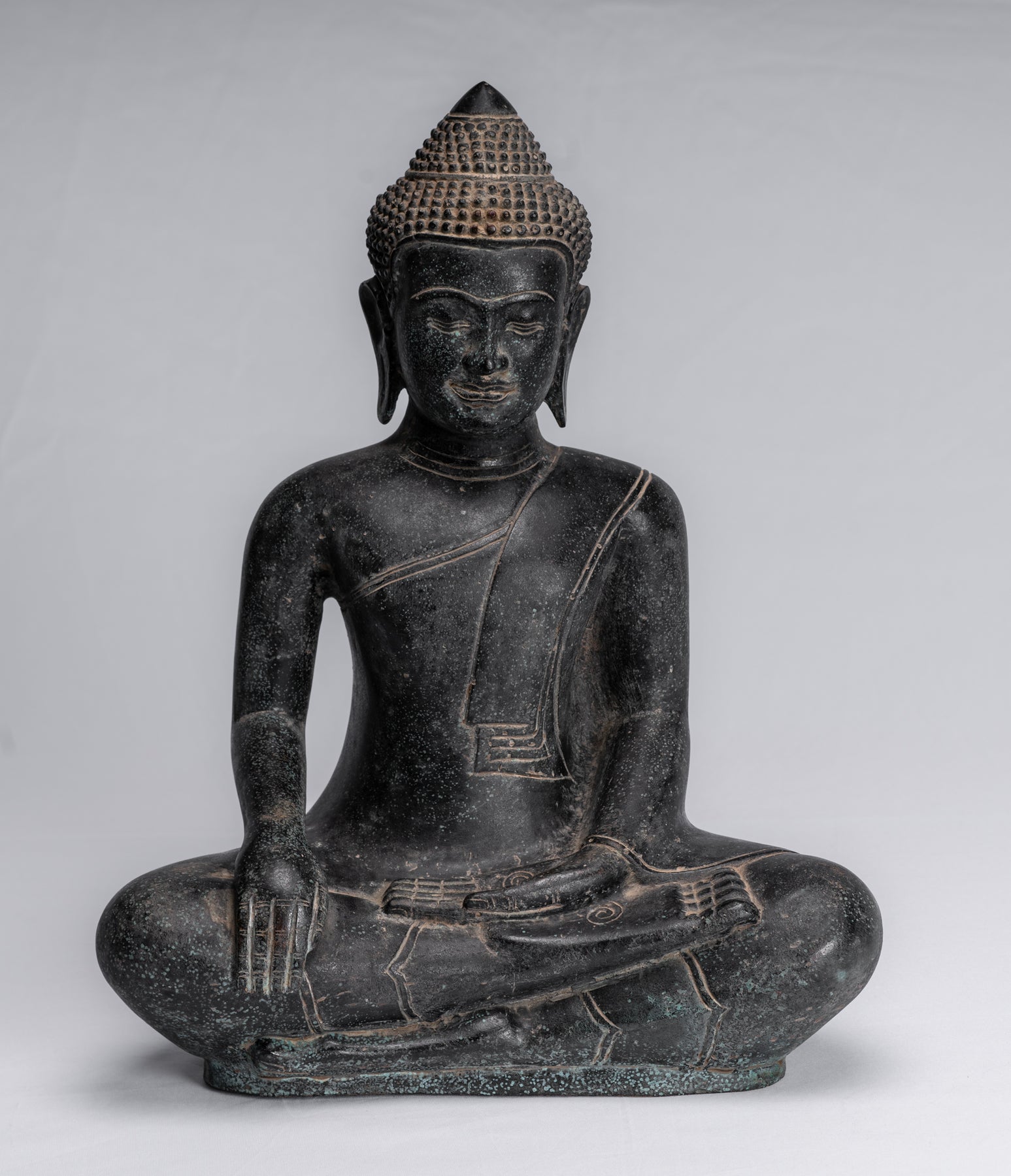 Buddha Statue - Antique Khmer Style Bronze Seated Enlightenment Buddha – HD  Asian Art