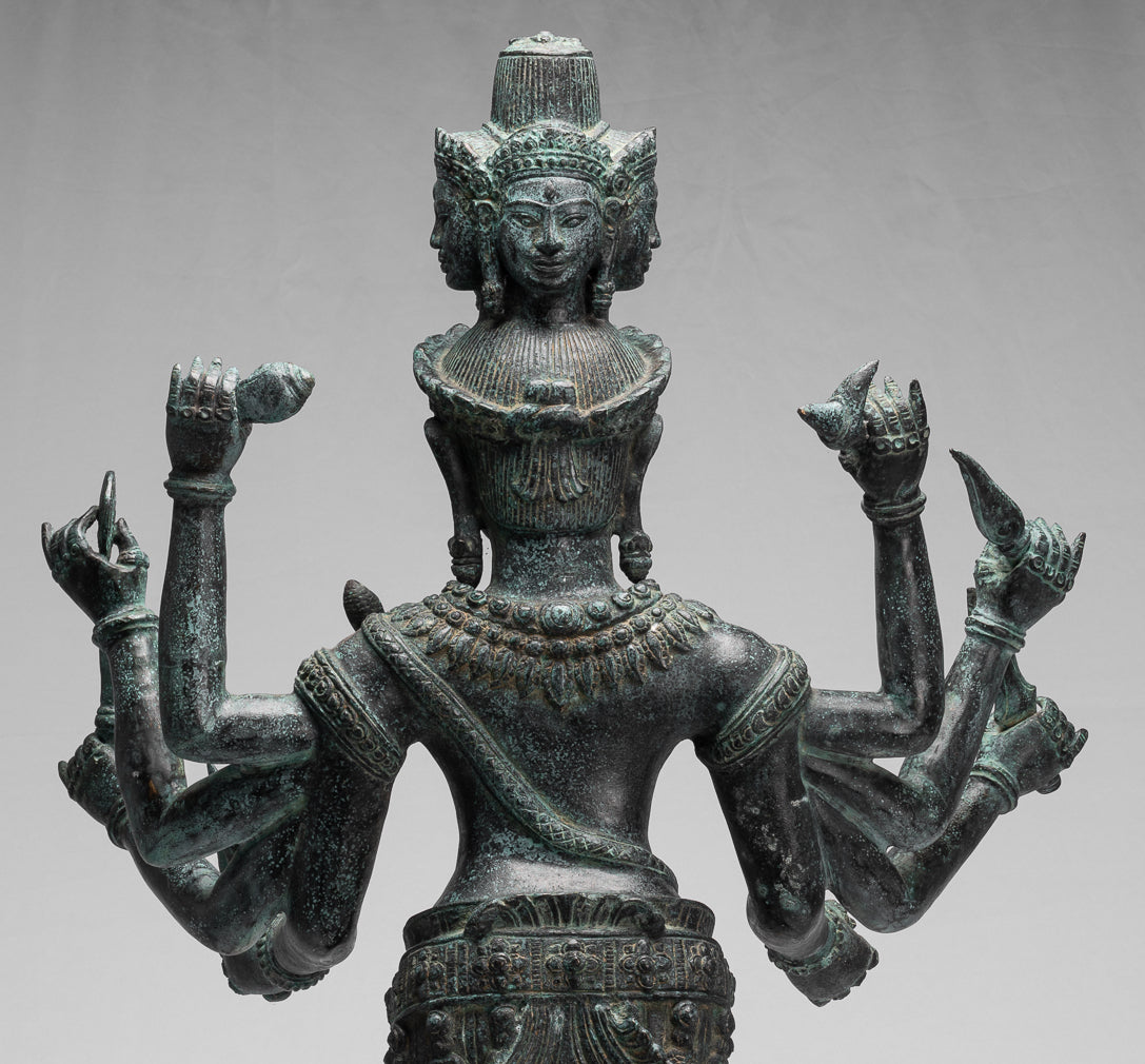 Trimurti Statue - Antique Khmer Style Trimurti Shiva Brahma Vishnu 