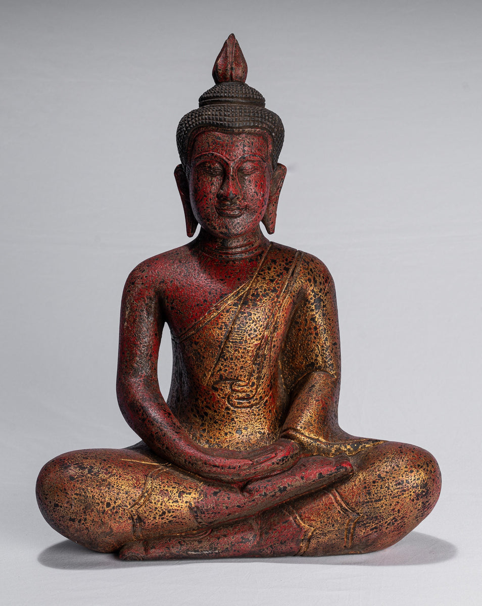 Antique Khmer Style Wood Seated Buddha Statue Dhyana Meditation Mudra ...